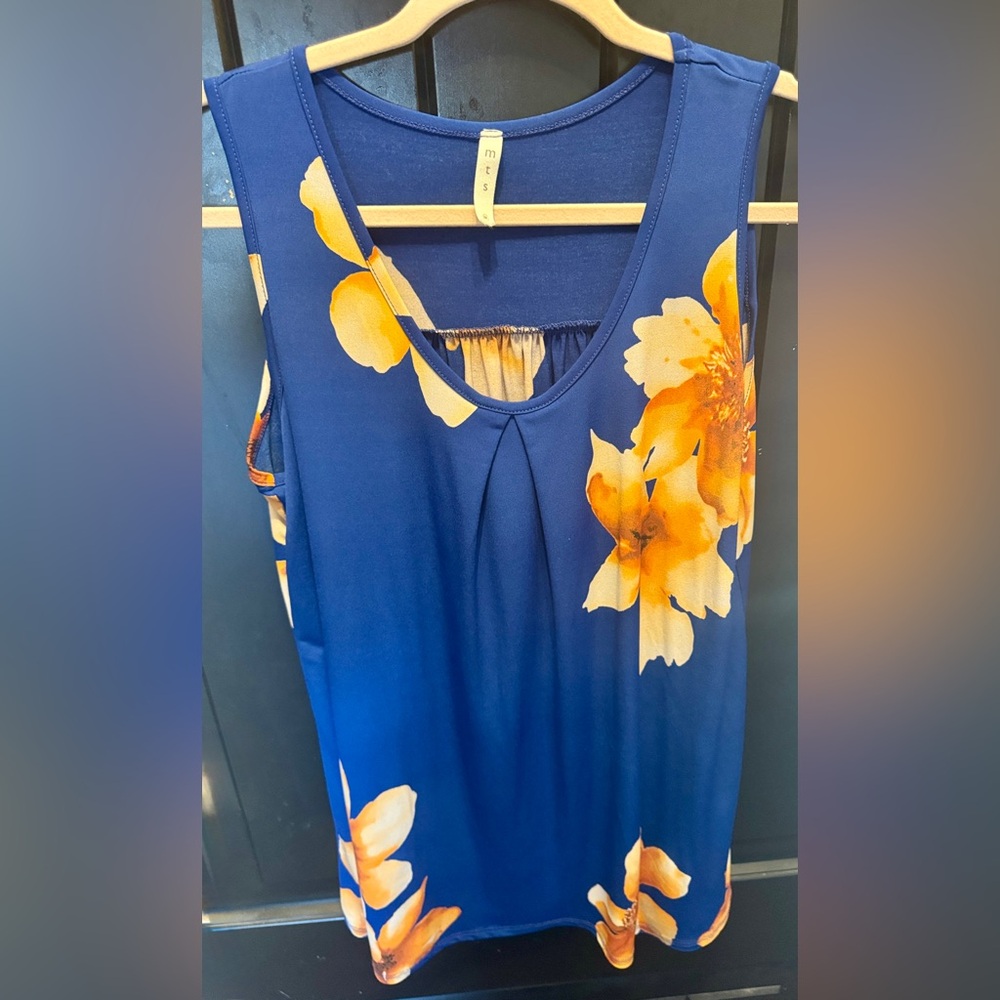 MTS Vibrant Floral Tank Top - Navy and Orange